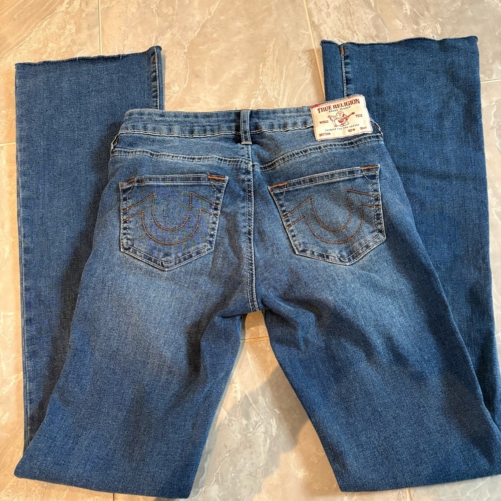 True Religion Becca Jeans Womens Sz 24 Blue Mid Rise Bootcut Stretch Denim Logo - Picture 2 of 10